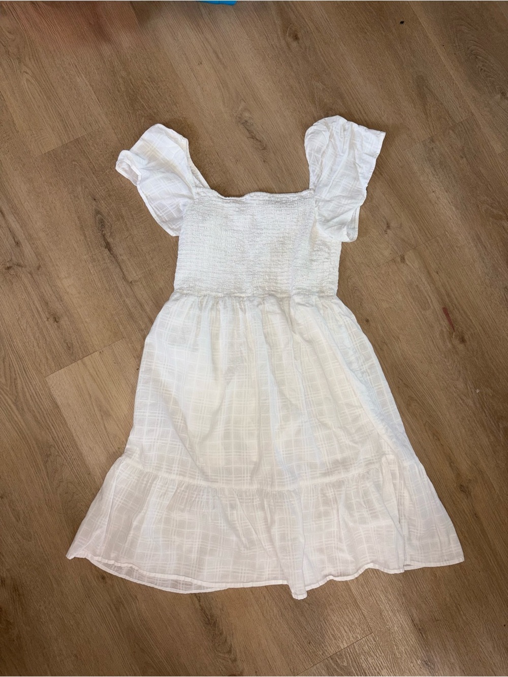 GAP White Smocked Midi Dress with Flutter Sleeves